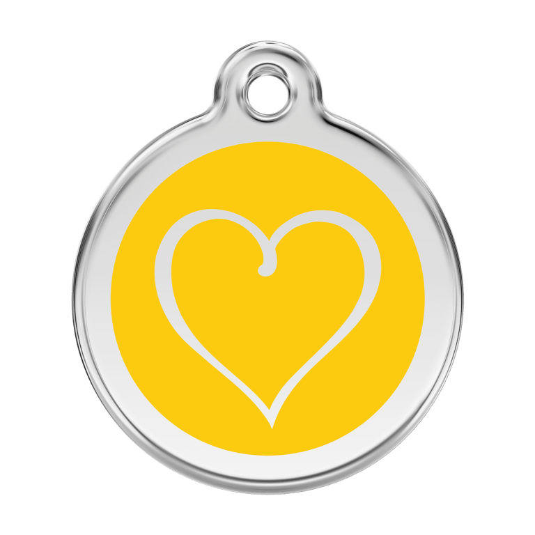 Vue avant - Médaille personnalisée pour chien Red Dingo Émail/Acier Jaune Coeur Tribal - Talla L