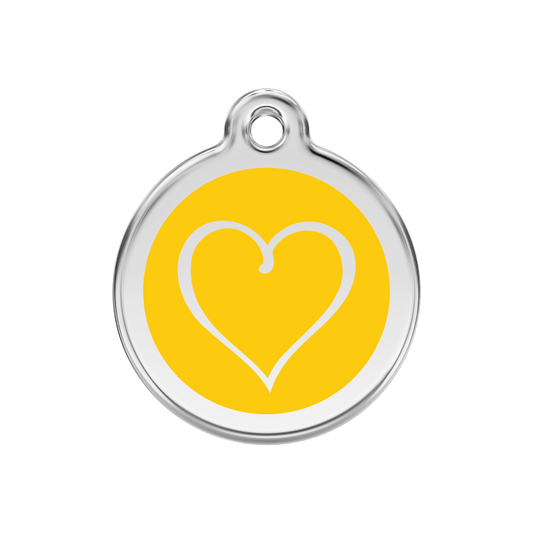 Vue avant - Médaille personnalisable Red Dingo Émail/Acier Jaune 30mm - Coeur Tribal - Talla M/L