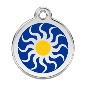 Placa para perro grande con sol tribal en esmalte azul oscuro