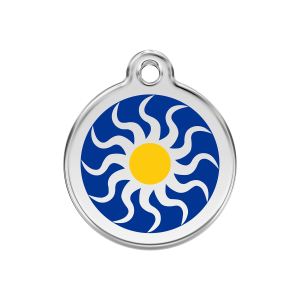 Placa para perro mediana con sol tribal en esmalte azul oscuro