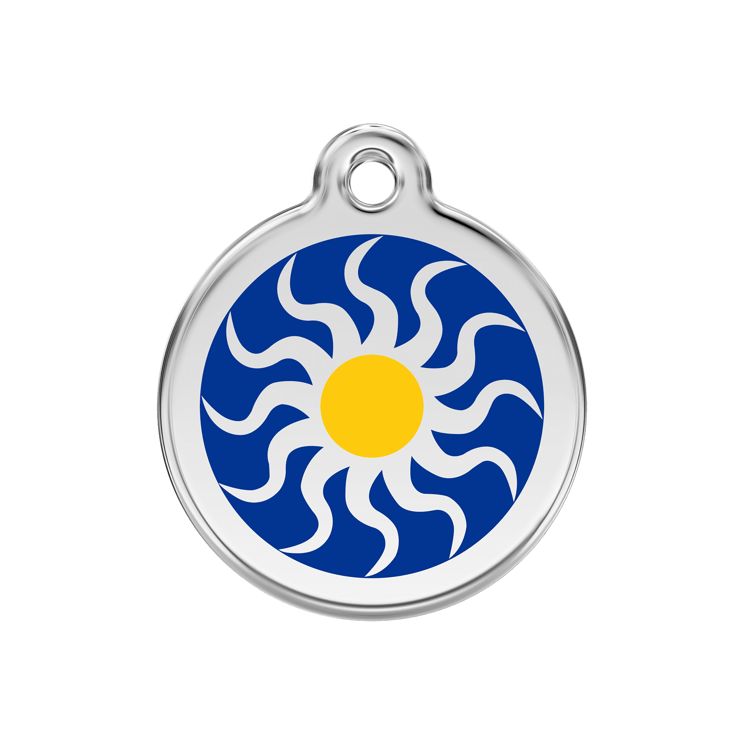 Vue avant - Médaille personnalisée pour chien/chat Red Dingo Émail/Acier inoxydable Soleil Tribal Bleu foncé - Talla M