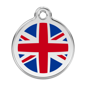 Placa para perro grande con bandera británica en esmalte azul oscuro