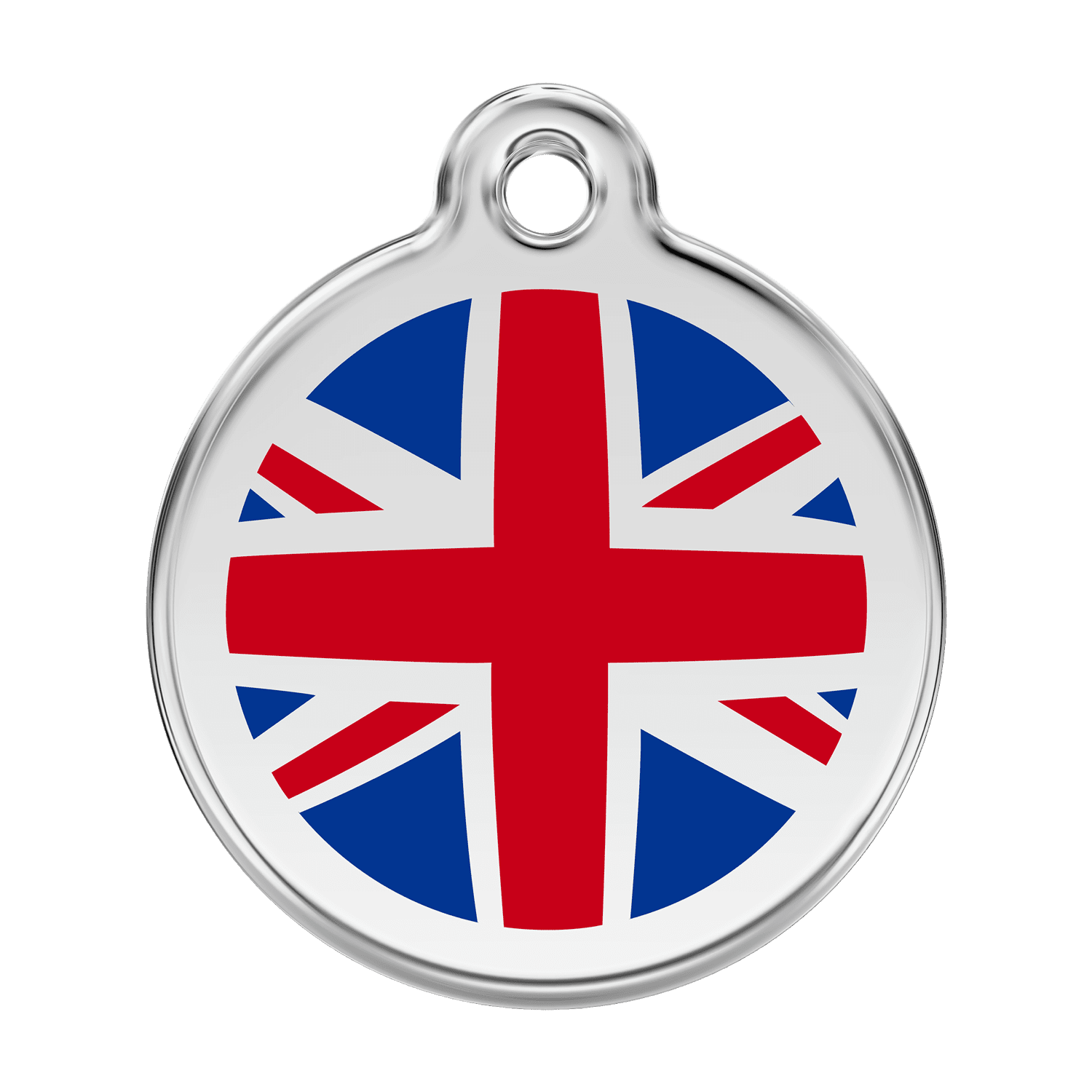 Vue avant - Médaille personnalisée pour chien Red Dingo Émail et acier inoxydable Drapeau britannique Bleu foncé - Talla L