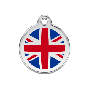 Placa para perro mediana con bandera británica en esmalte azul oscuro