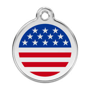 Placa para perro grande con bandera americana en esmalte azul oscuro
