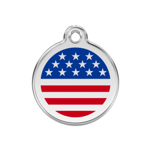 Placa para perro mediana con bandera americana en esmalte azul oscuro