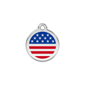 Placa para gato pequeña con bandera americana en esmalte azul oscuro