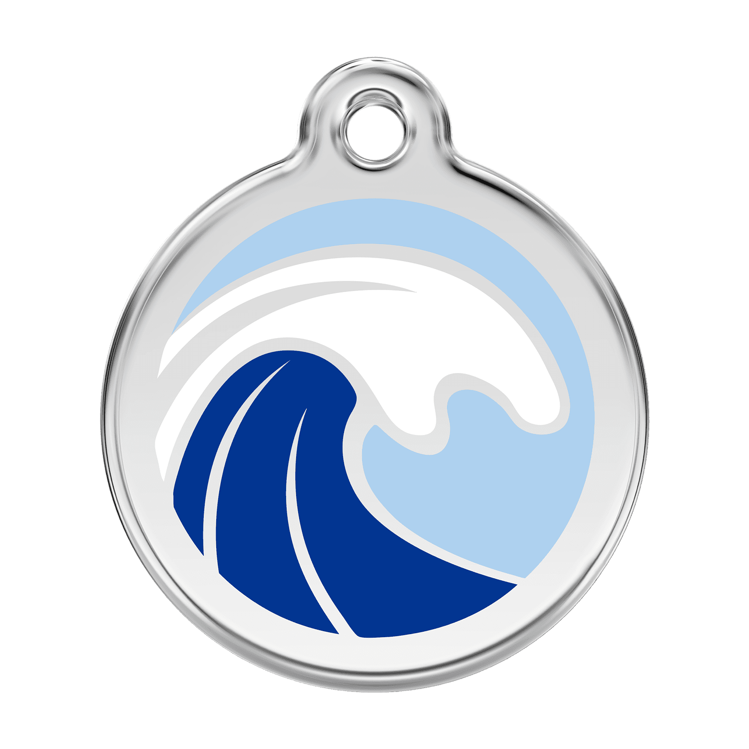 Vue avant - Médaille personnalisée pour chien en émail et acier inoxydable - Motif Vague - Bleu clair - Talla L - Red Dingo