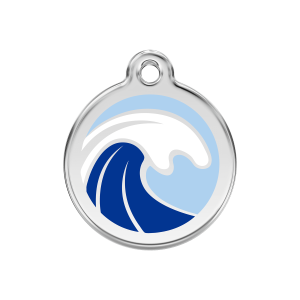 Placa para perro mediana con ola azul claro en esmalte y acero inoxidable