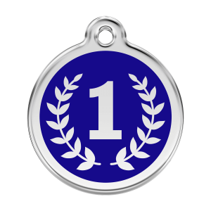Placa para perro grande ganador en esmalte azul oscuro y acero inoxidable