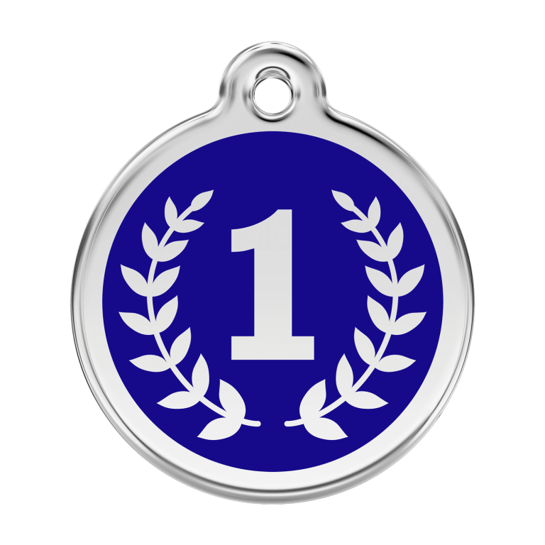 Vue avant - Médaille personnalisée pour chien Red Dingo Émail et acier inoxydable - Motif Gagnant - Bleu foncé - Talla L