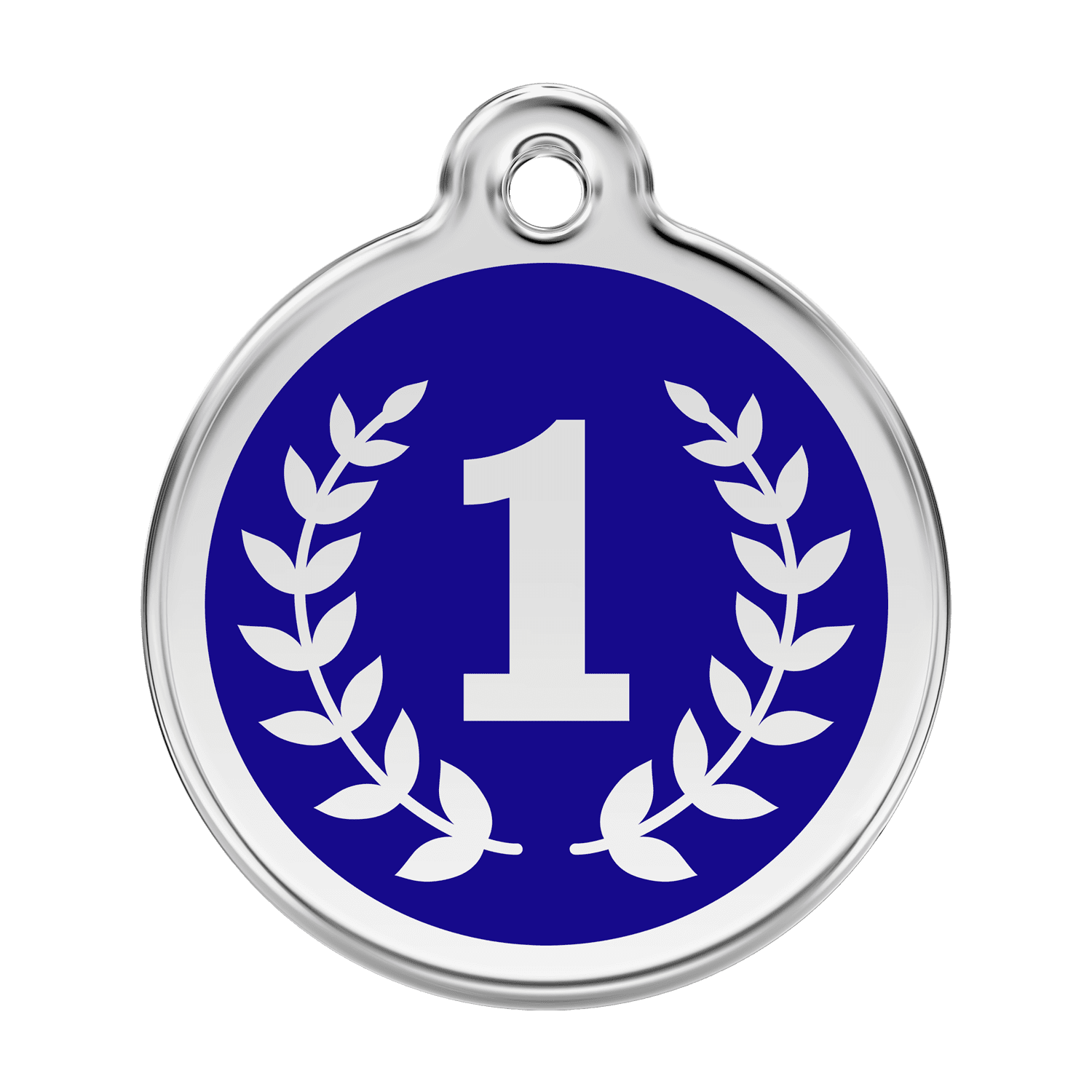 Vue avant - Médaille personnalisée pour chien Red Dingo Émail et acier inoxydable - Motif Gagnant - Bleu foncé - Talla L