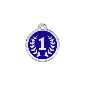 Placa para gato pequeña azul oscuro con esmalte y acero inoxidable