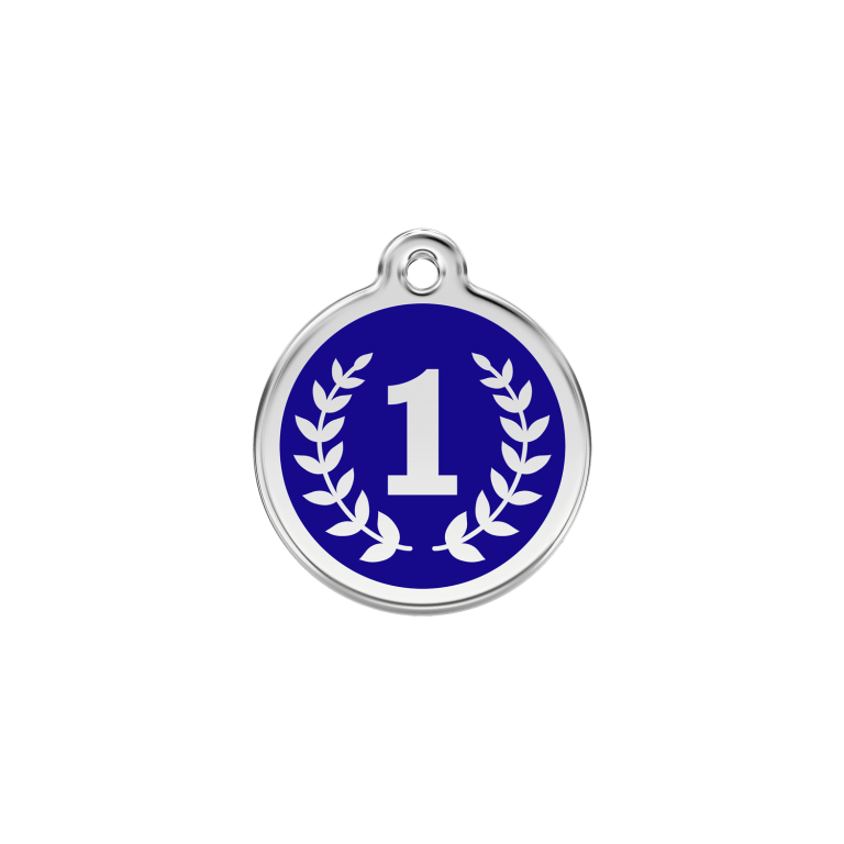 Vue avant - Médaille personnalisable pour chien/chat Red Dingo Émail/Acier inoxydable Bleu foncé - Talla S