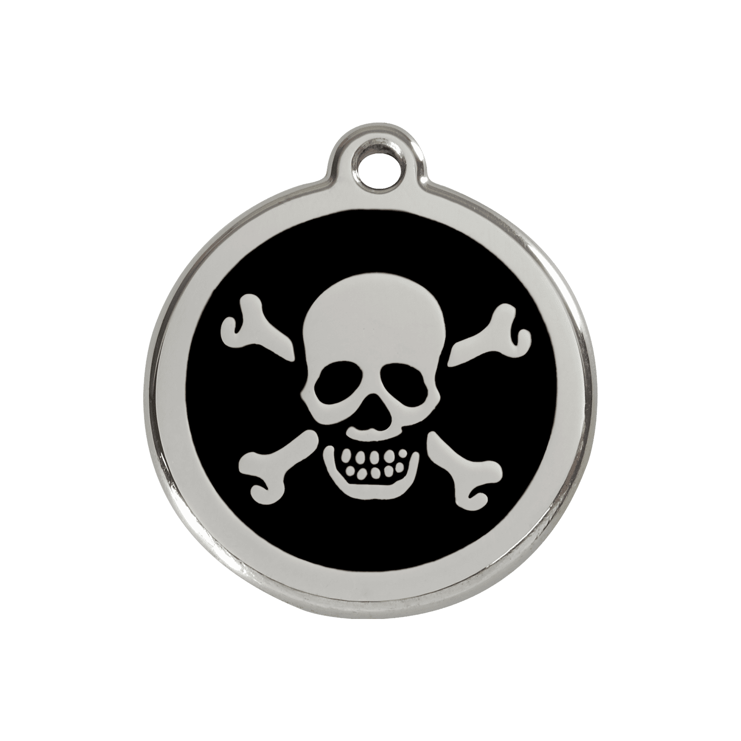 Vue avant - Médaille personnalisée pour chien Red Dingo Émail et acier inoxydable - Tête de mort noir - Talla M