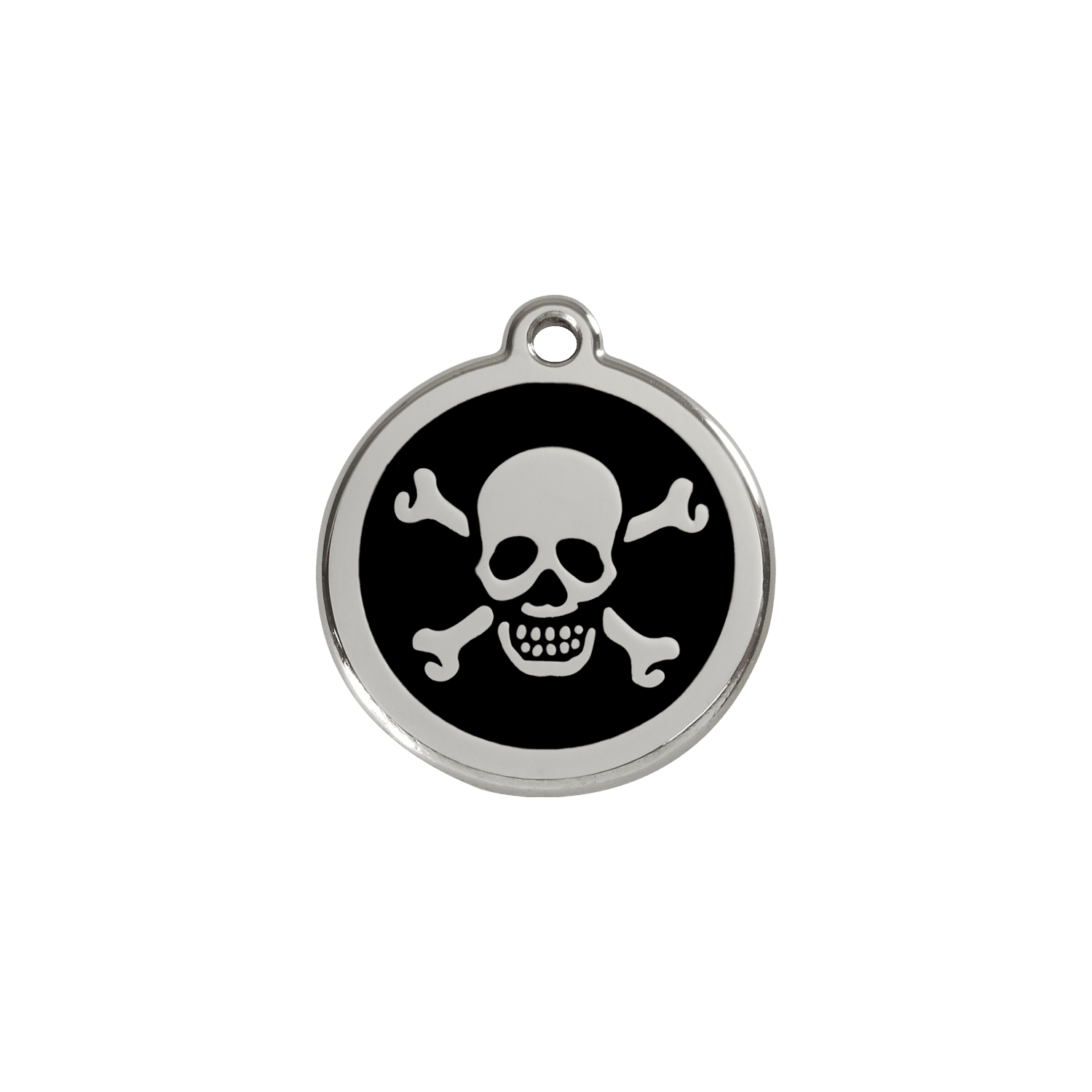 Vue avant - Médaille personnalisée pour chien/chat Red Dingo Émail et acier inoxydable - Tête de mort - Noir - Talla S