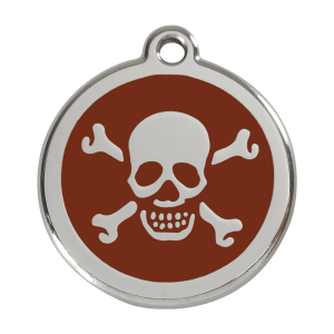 Placa para perro grande con calavera marrón en esmalte y acero inoxidable