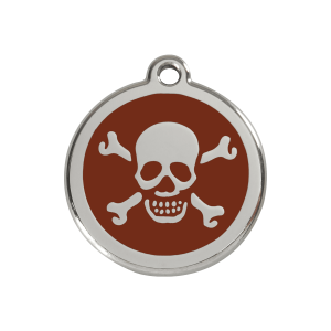 Placa para perro mediana con calavera marrón en esmalte y acero inoxidable