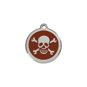 Placa para gato pequeña calavera en esmalte marrón y acero inoxidable