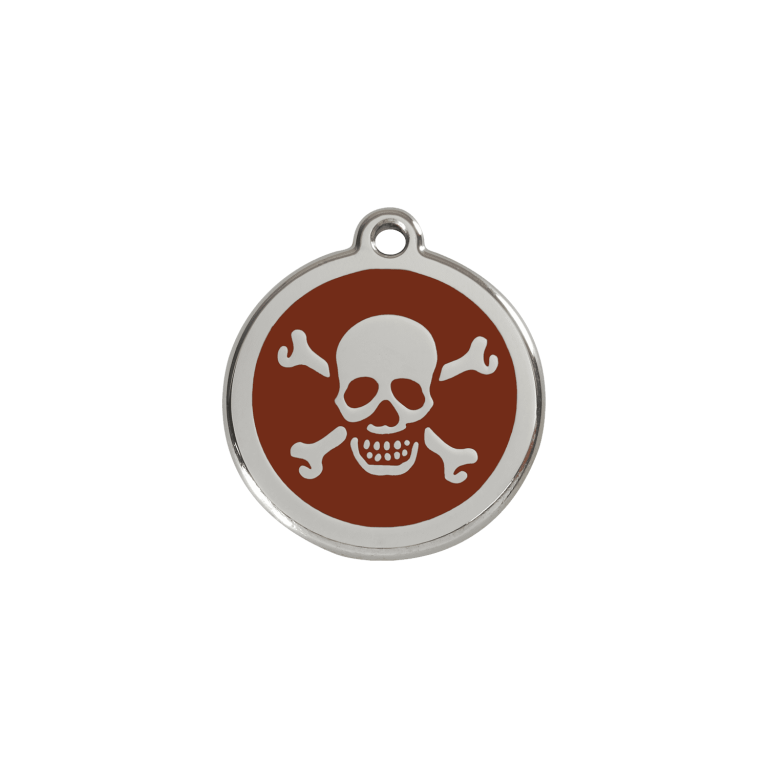 Vue avant - Médaille personnalisée en émail et acier inoxydable Red Dingo - Tête de mort brun - Talla S