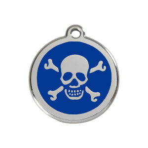 Placa para perro mediana con calavera en esmalte azul oscuro y acero inoxidable