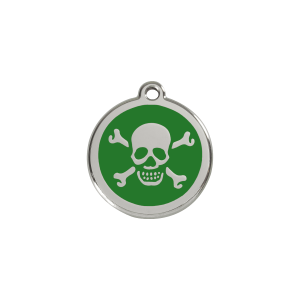Placa para gato pequeña con diseño calavera verde en esmalte y acero inoxidable