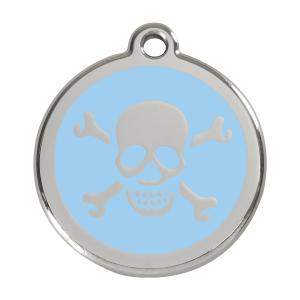 Placa para perro grande con calavera azul claro en esmalte y acero inoxidable