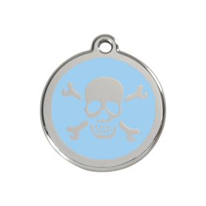 Placa para perro mediana con calavera azul claro en esmalte y acero inoxidable