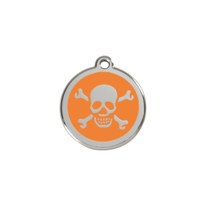 Placa para gato pequeña calavera naranja en esmalte y acero inoxidable
