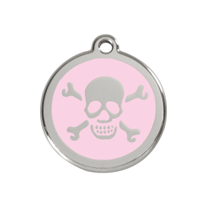 Placa para perro mediana con calavera rosa en esmalte y acero inoxidable