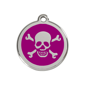Placa para perro mediana con calavera en esmalte violeta y acero inoxidable