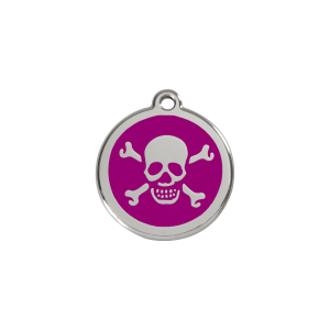 Placa para gato pequeña con diseño calavera en esmalte violeta