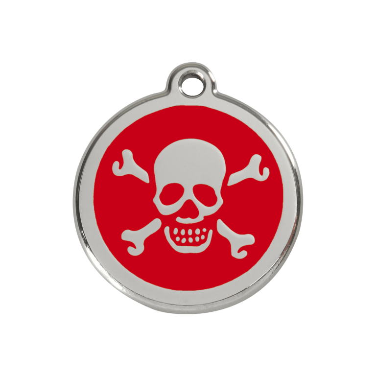 Vue avant - "Médaille personnalisée Red Dingo Émail et acier inoxydable - Tête de mort - Rouge - Talla M"