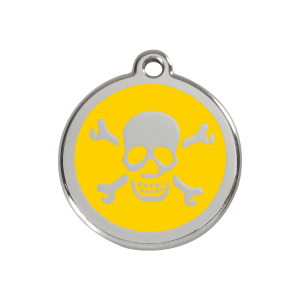 Placa para perro mediana con calavera en esmalte amarillo y acero inoxidable