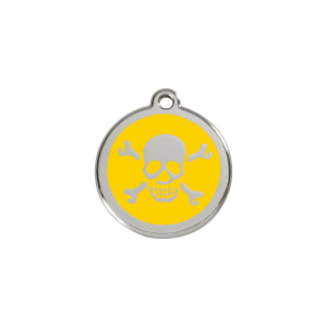 Placa para gato pequeña calavera amarilla en esmalte y acero inoxidable