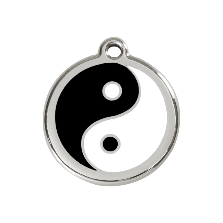 Vue avant - Médaille personnalisable pour chien ou chat Red Dingo Émail et acier inoxydable Ying et Yang Noir - Talla M