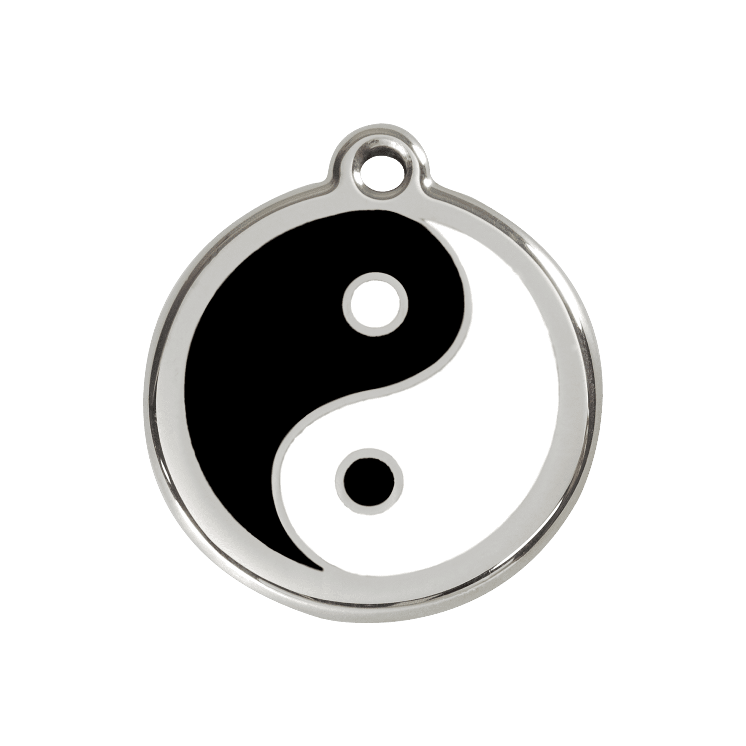 Vue avant - Médaille personnalisable pour chien ou chat Red Dingo Émail et acier inoxydable Ying et Yang Noir - Talla M
