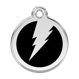 Placa para perro grande en esmalte y acero inoxidable con diseño rayo negro