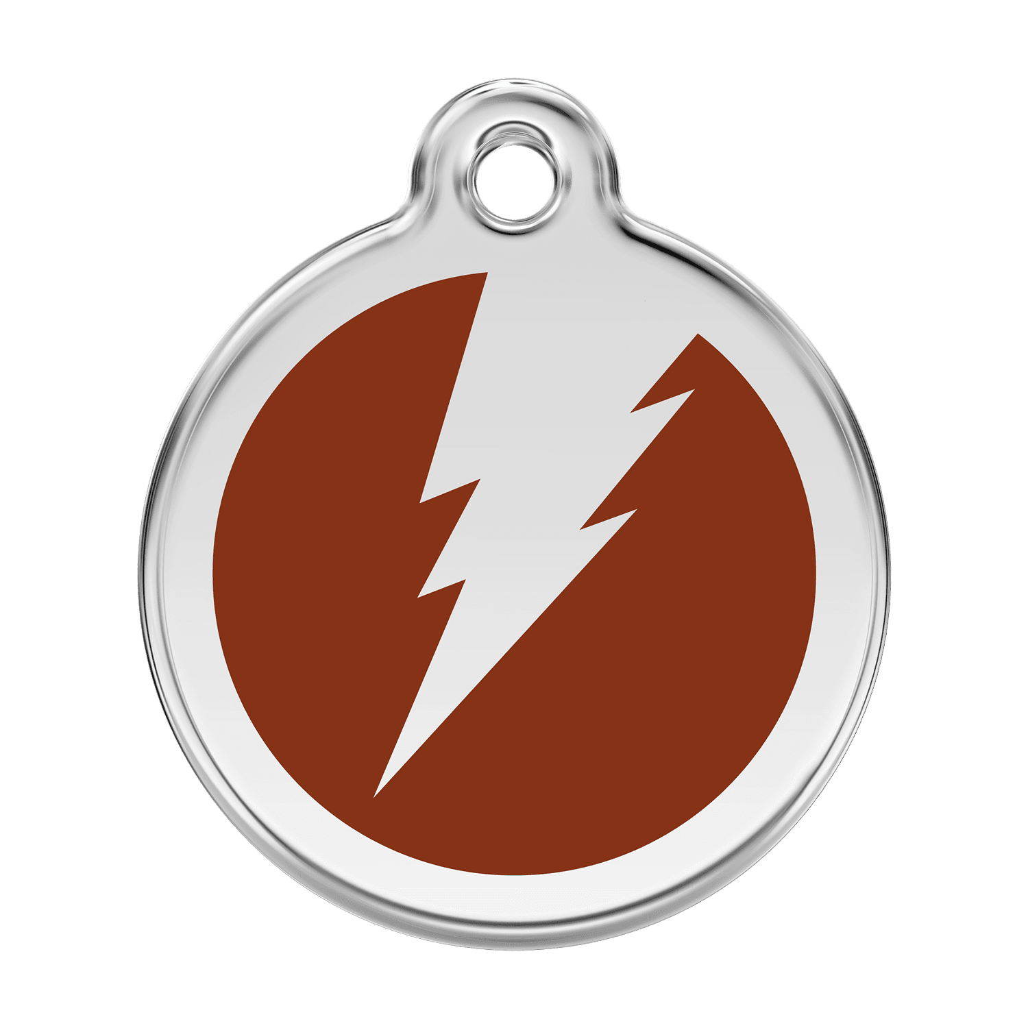 Vue avant - Médaille personnalisée pour chien Red Dingo Émail et acier inoxydable - Motif éclair - Brun - Talla L