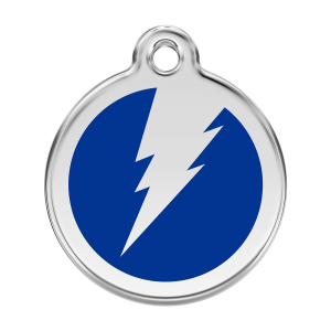 Placa para perro grande en esmalte azul oscuro con diseño rayo
