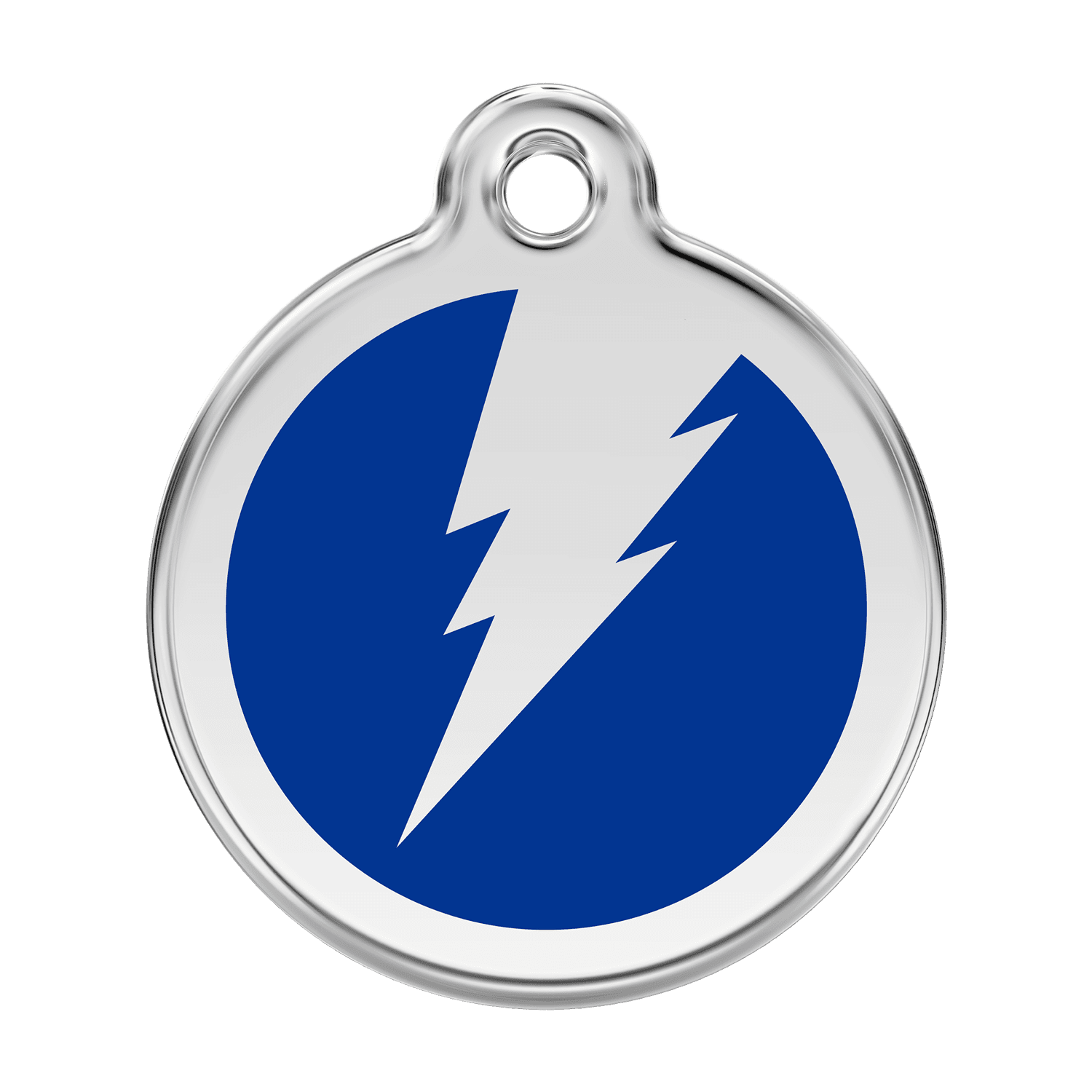 Vue avant - Médaille personnalisée pour chien Red Dingo Émail et acier inoxydable - Motif éclair - Bleu foncé - Talla L