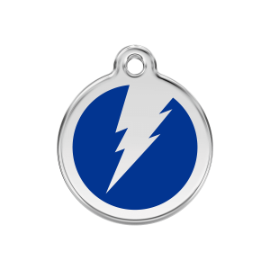 Placa para perro mediana en esmalte azul oscuro con diseño rayo