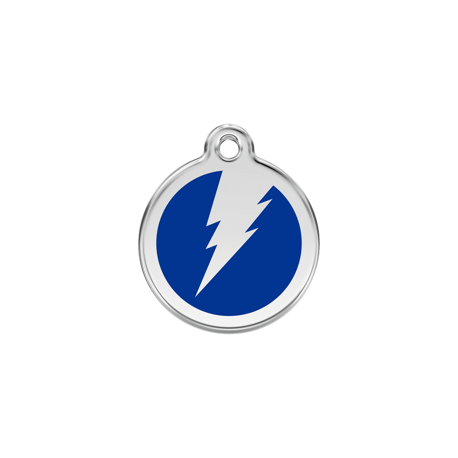 Vue avant - Médaille personnalisée pour chien/chat Red Dingo Émail et acier inoxydable - Motif éclair - Bleu foncé - Talla S