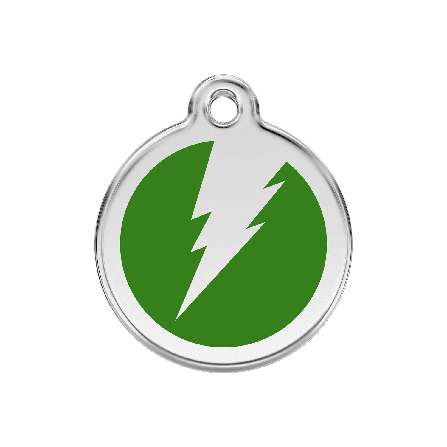 Vue avant - Médaille personnalisée pour chien en émail et acier inoxydable Red Dingo - Motif éclair vert - Talla M