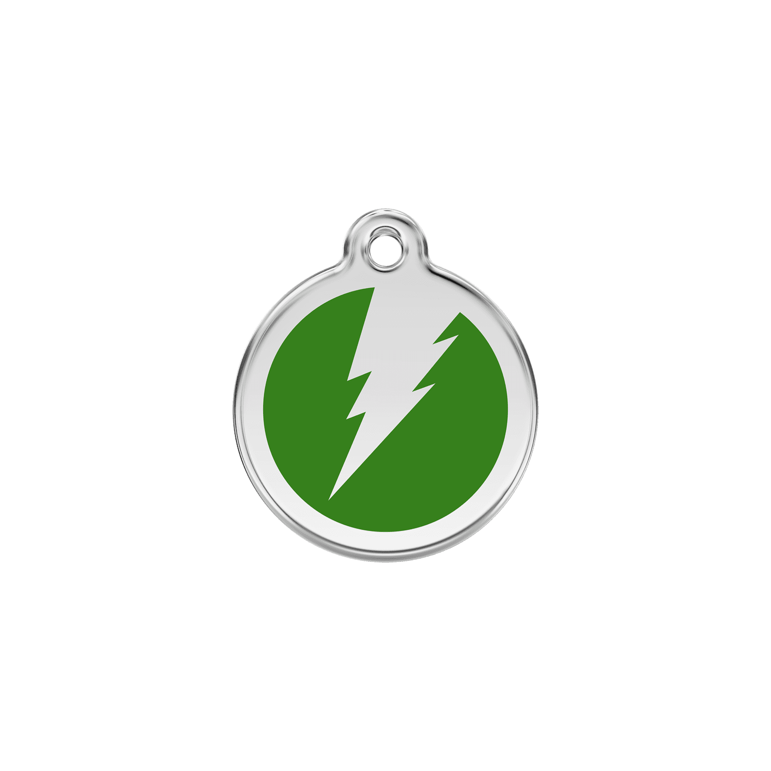 Vue avant - Médaille personnalisable pour chien/chat Red Dingo Émail et acier inoxydable - Motif éclair vert - Talla S