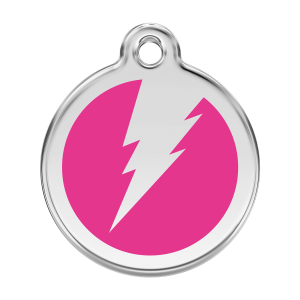 Placa para perro grande en esmalte rosa vivo con diseño de rayo
