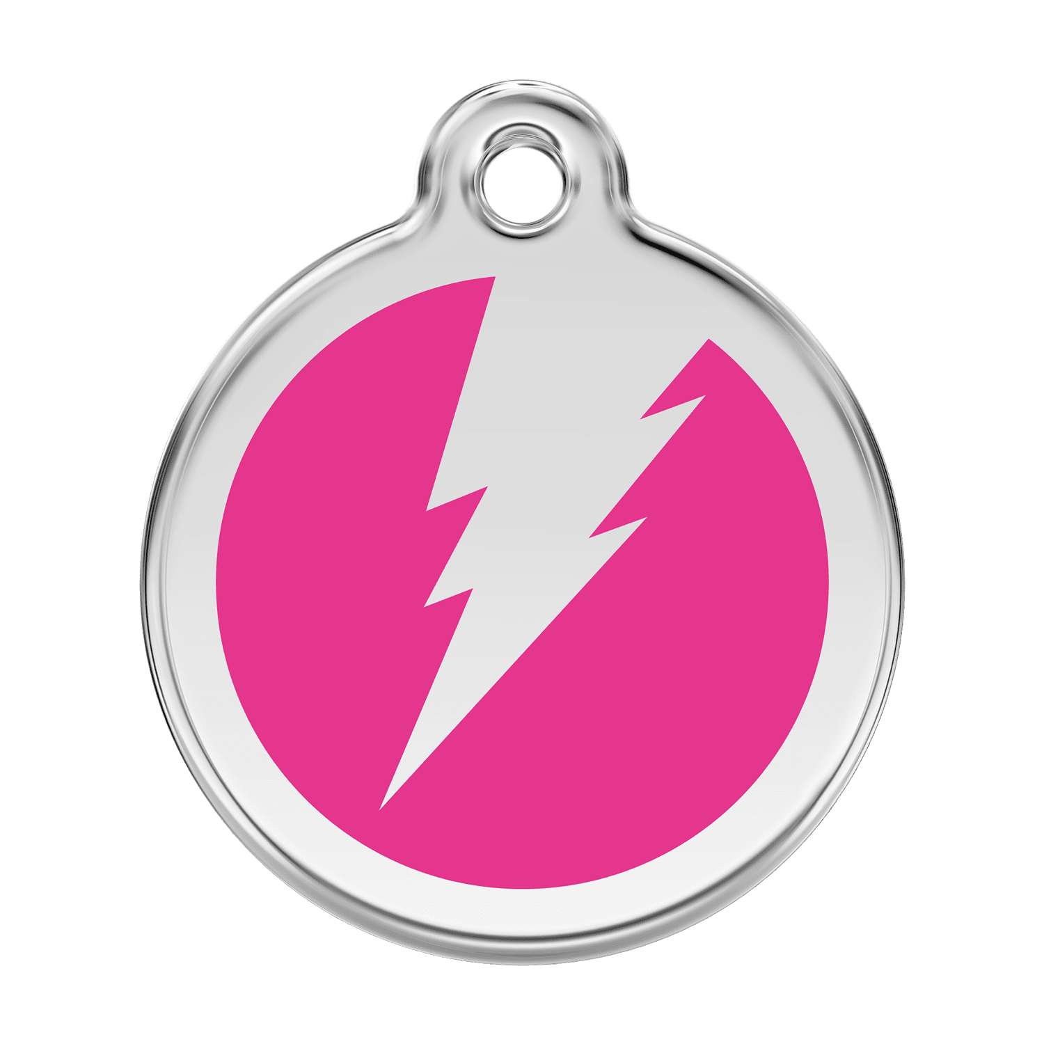 Vue avant - Médaille personnalisée pour chien Red Dingo émail et acier inoxydable - Motif éclair - Rose vif - Talla L