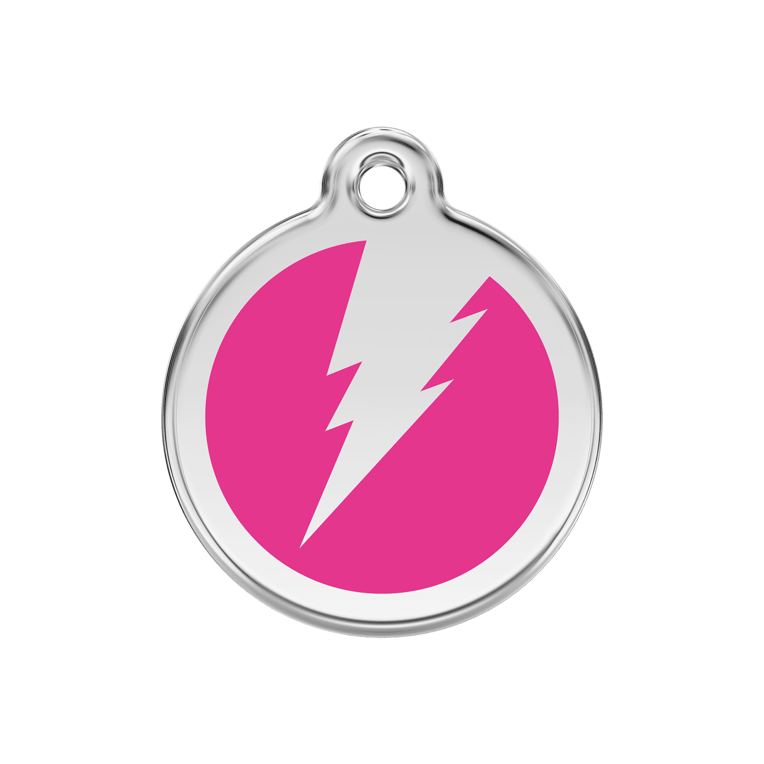 Vue avant - Médaille personnalisée pour chien Red Dingo Émail et acier inoxydable - Motif éclair - Rose vif - Talla M