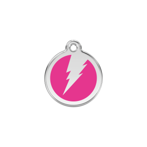 Placa para gato pequeña diseño Rayo en esmalte rosa fuerte