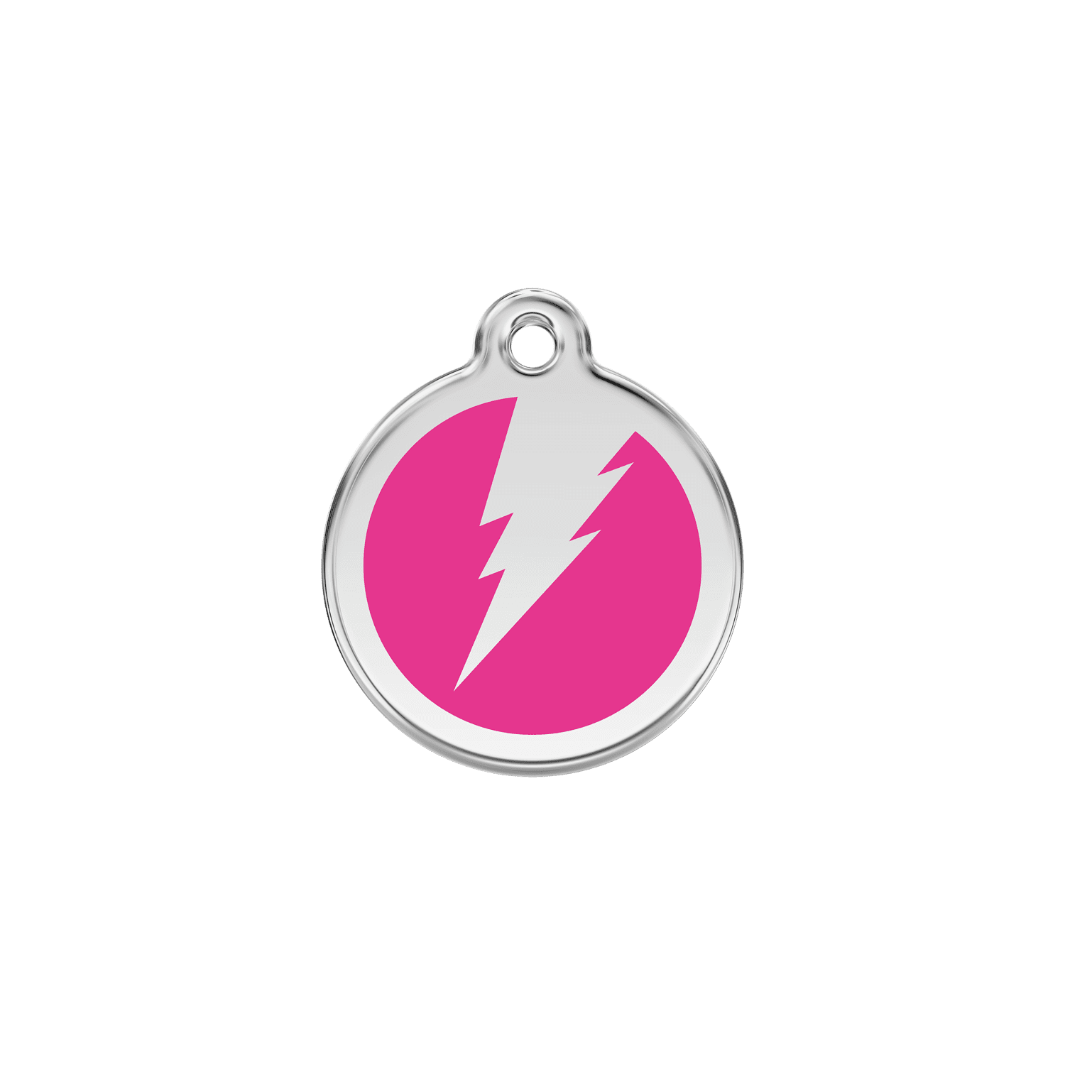 Vue avant - Médaille personnalisée pour chien ou chat Red Dingo Émail et acier inoxydable - Motif éclair - Rose vif - Talla S